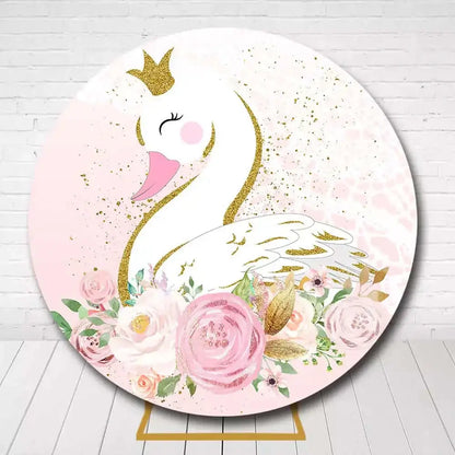Princess swan circle backdrop with crown and roses for baby shower decoration