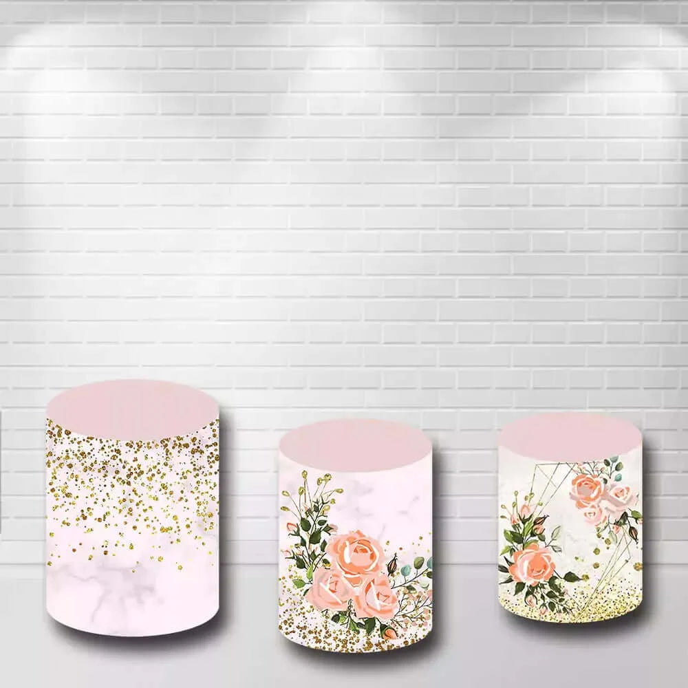 Pink Flower Gold Glitter Dots Cylinder Covers