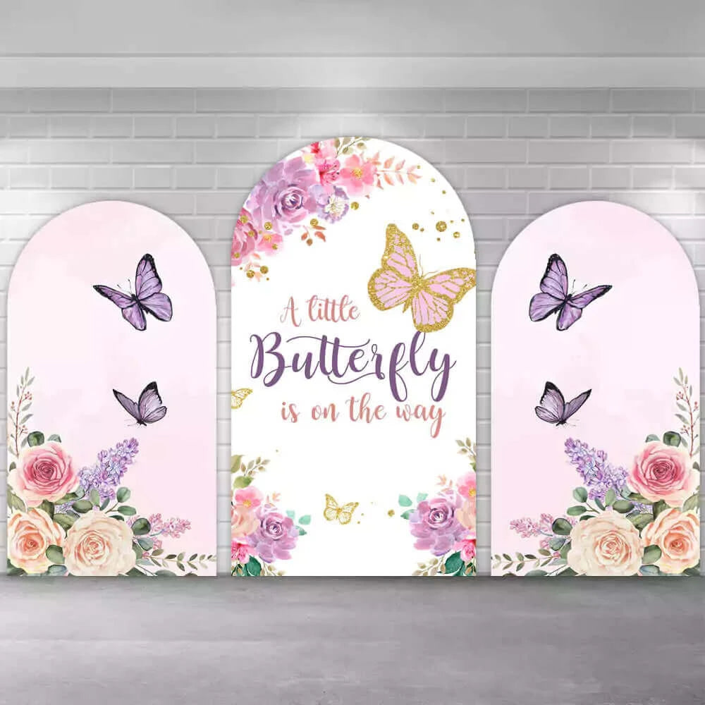 Pink Flowers Butterfly Baby Shower Chiara Arch Backdrop Cover