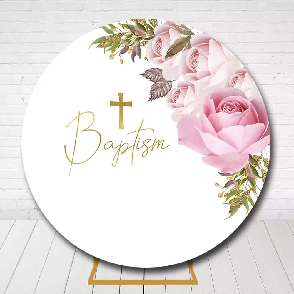 Pink Flowers First Holy Communion Circle Background