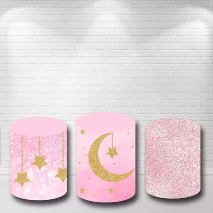 Pink Gold Glitter Twinkle Little Stars Moon Glitter Plinth Covers