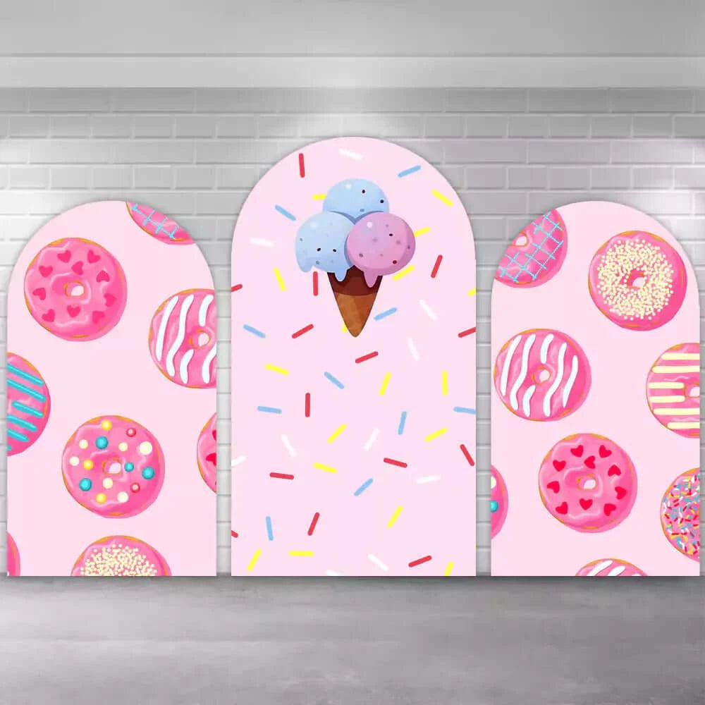  Pink Ice Cream Candyland Donuts Girls Birthday Party Arch Backdrop Covers