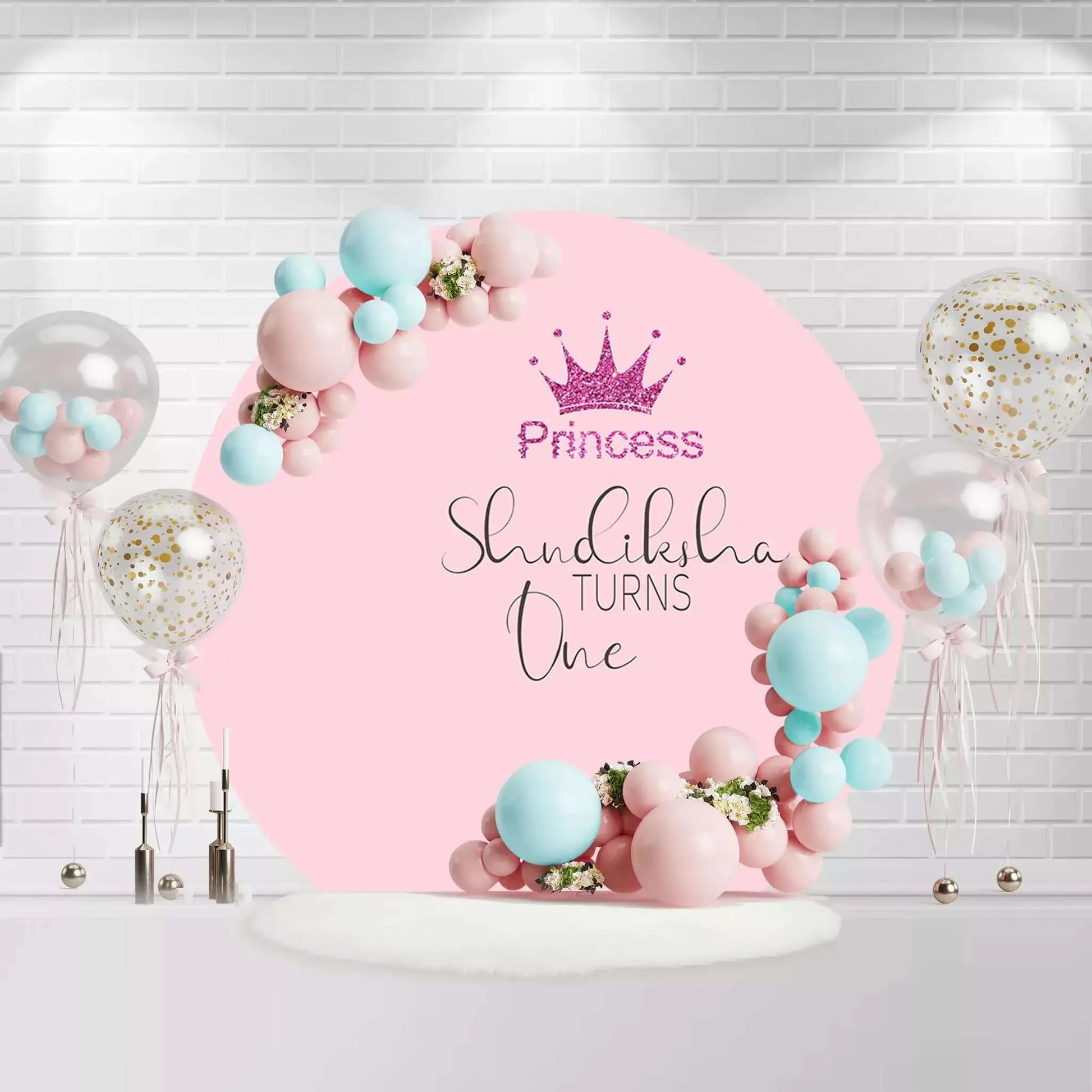 Pink Princess Girls 1st Birthday Party Round Backdrop Cover