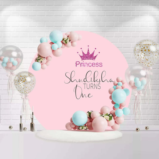 Pink Princess Girls 1st Birthday Party Round Backdrop Cover