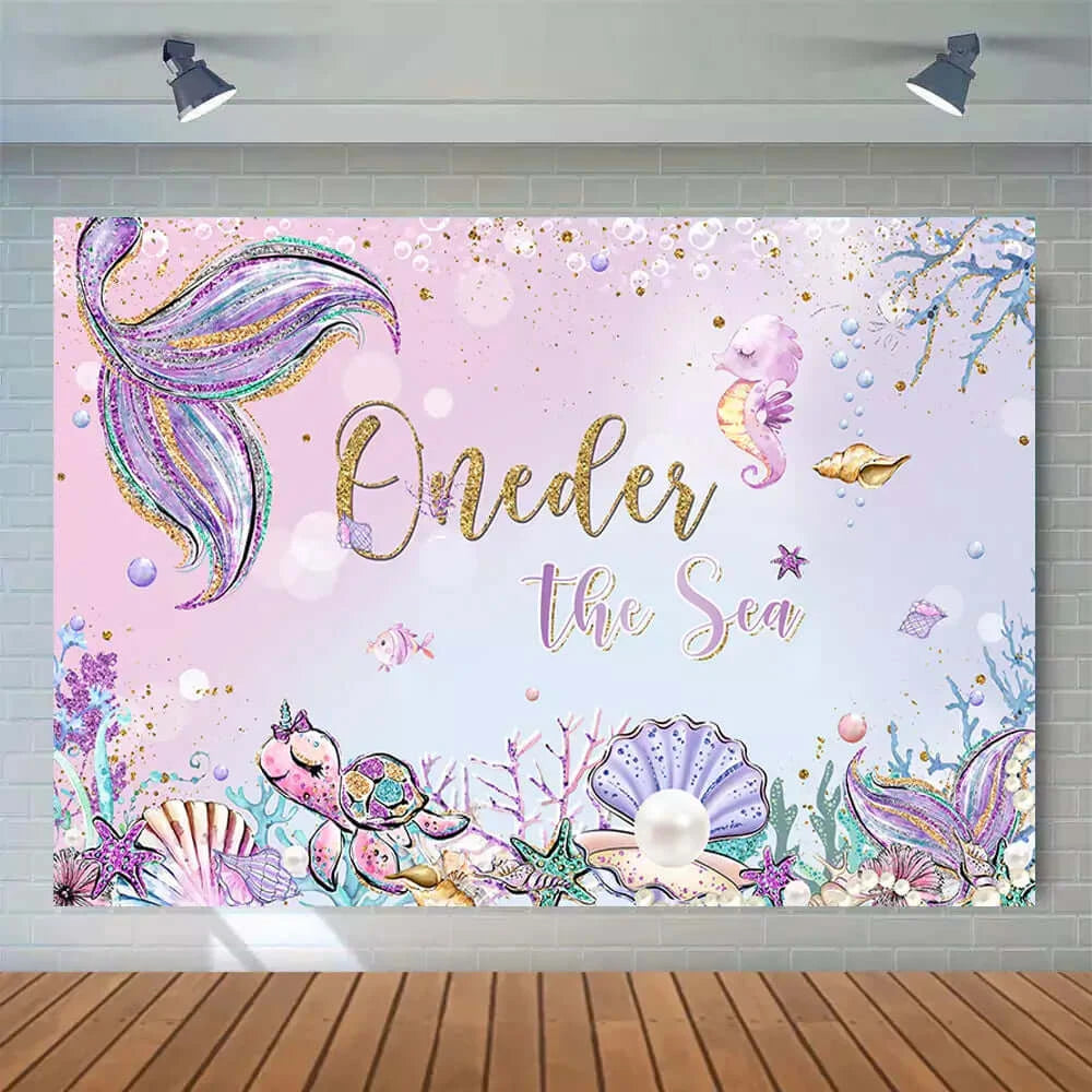 Under The Sea Pink Purple Little Mermaid Birthday Party Backdrop