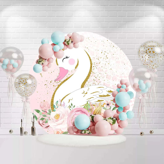 Pink Smile Swan Round Backdrop Cover