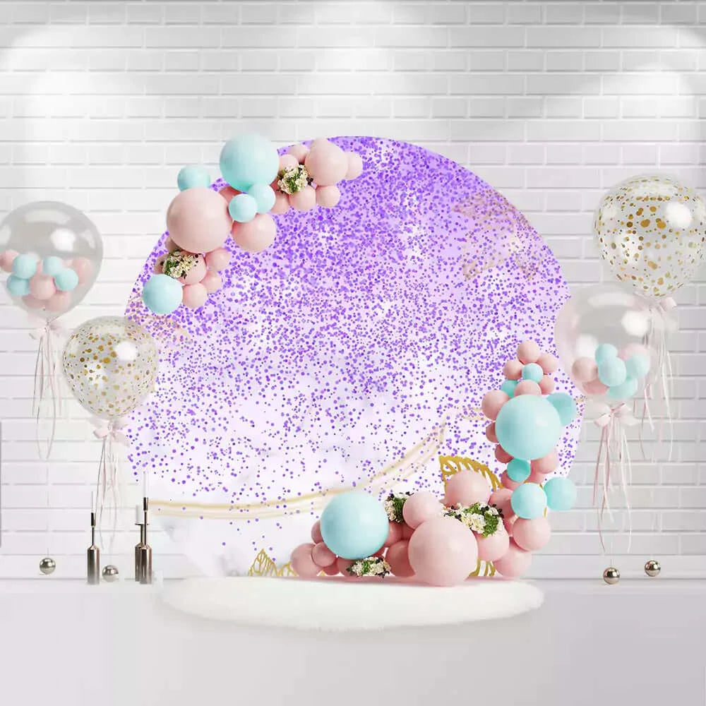 Purple Glitter Marble Style Round Backdrop Cover