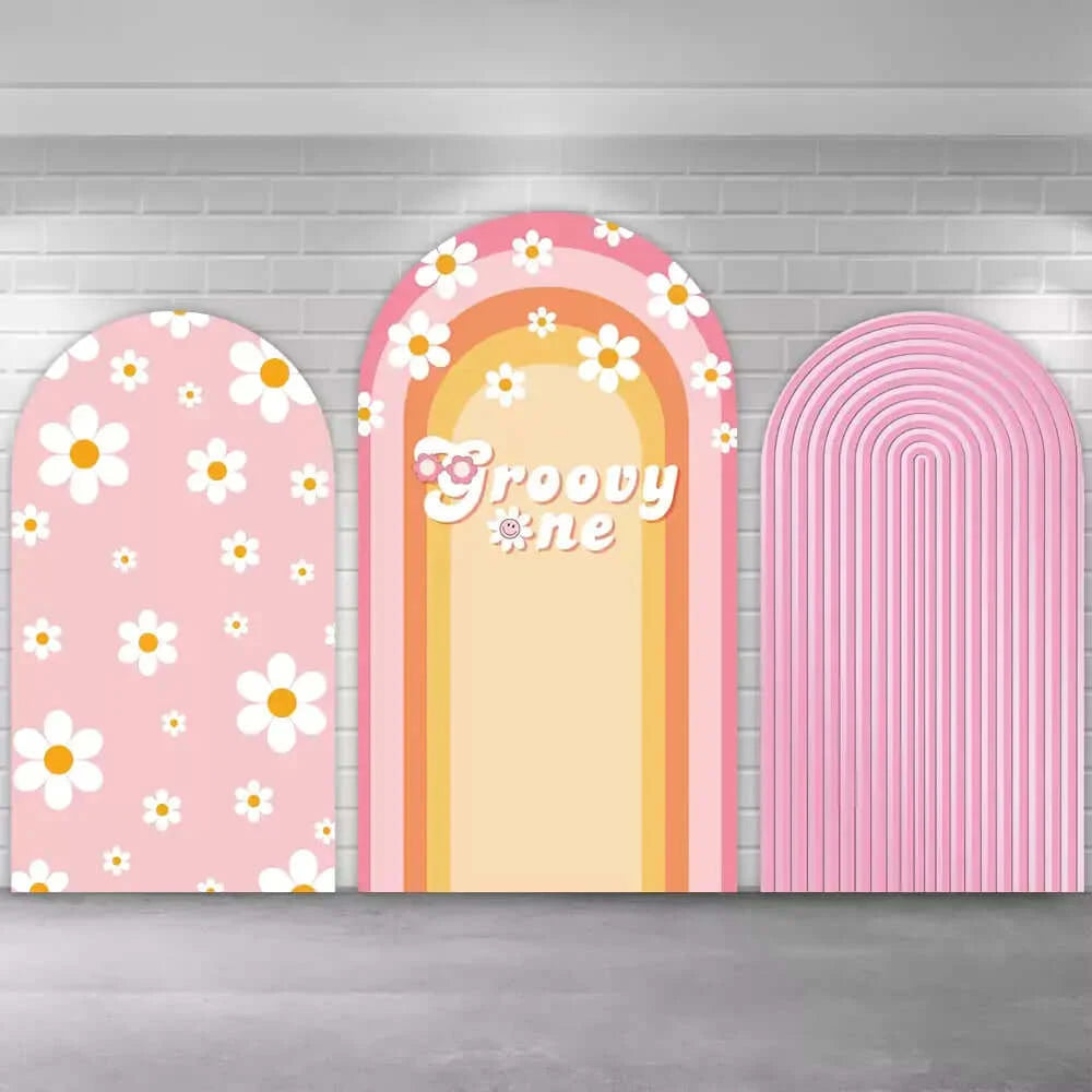  Rainbow Daisy Flower Girls Groovy Birthday Party Arch Backdrop Covers