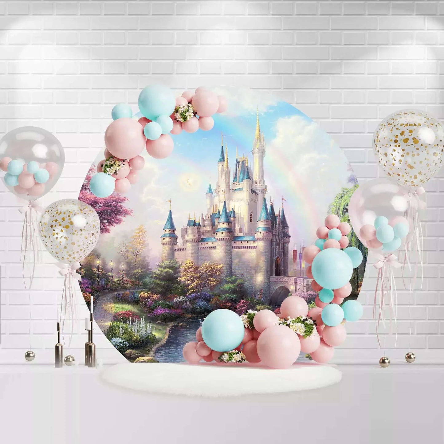 Rainbow Fairy Castle Round Backdrop Cover 