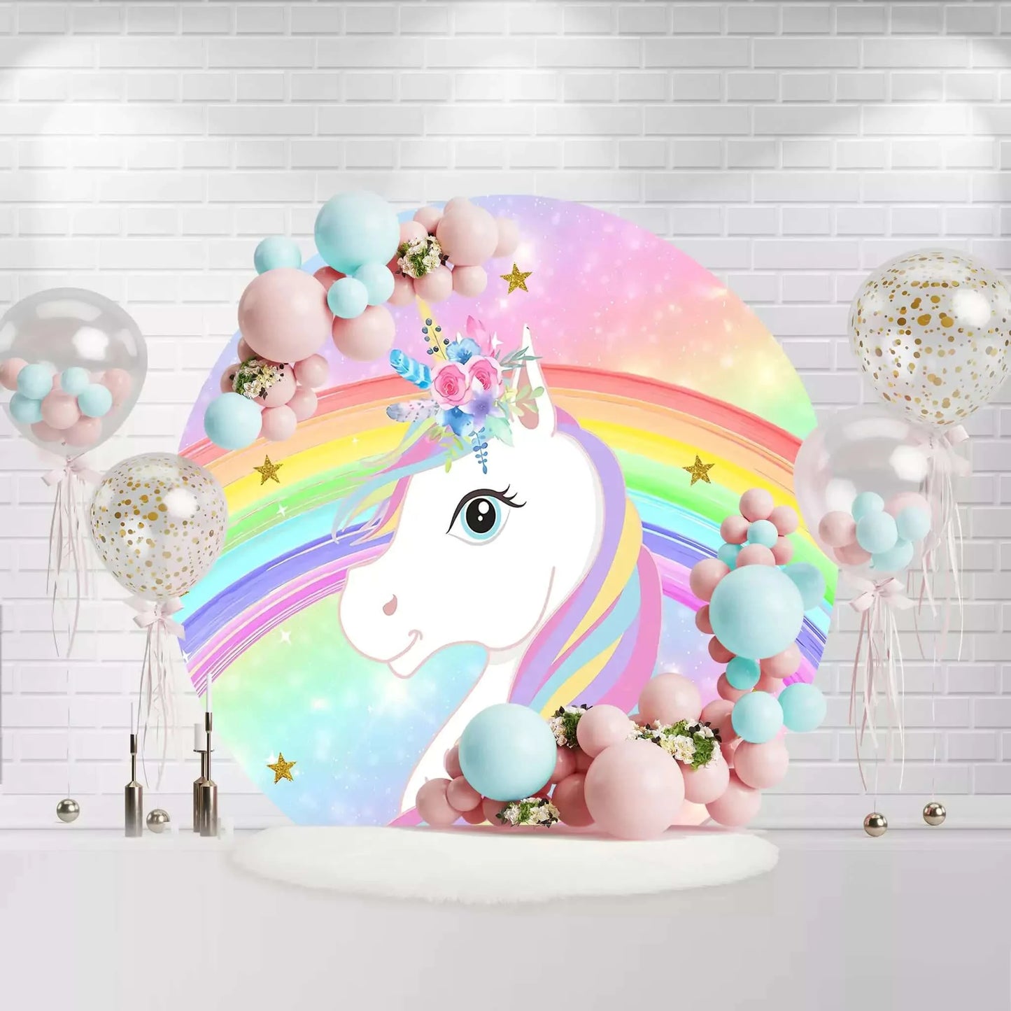 Rainbow Unicorn Party Round Backdrop For Photography