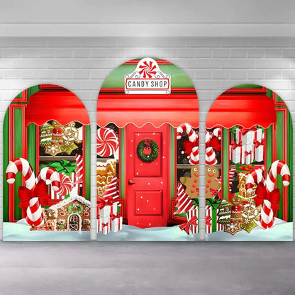 Red Christmas Theme Candy Shop Arch Backdrop Covers