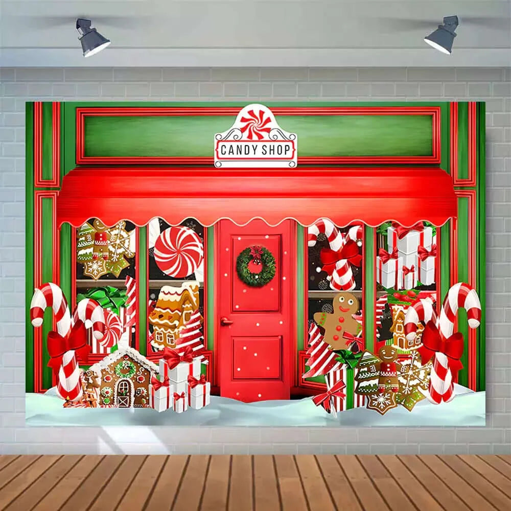 Red Christmas Theme Candy Shop Photography Banner