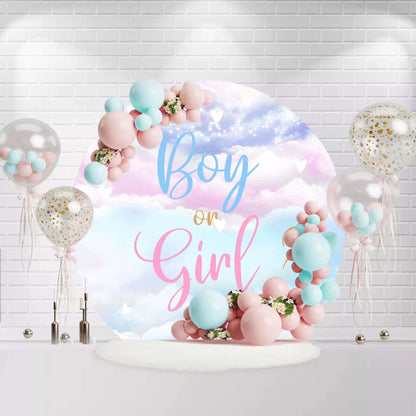 Pink Blue Clouds Gender Reveal Round Backdrop