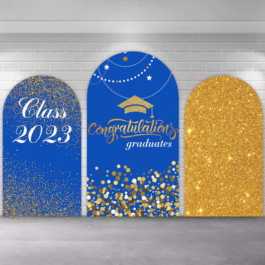 Royal Blue Gold Glitter Congratulation Graduation Arch Backdrop Cover