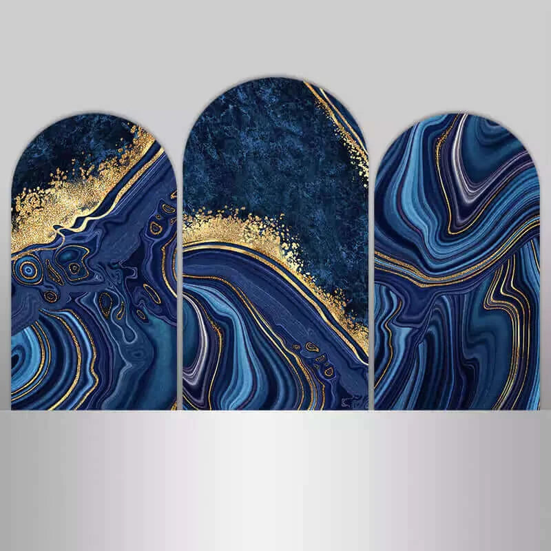 Royal Blue Gold Granite Marble Arch Backdrop Covers