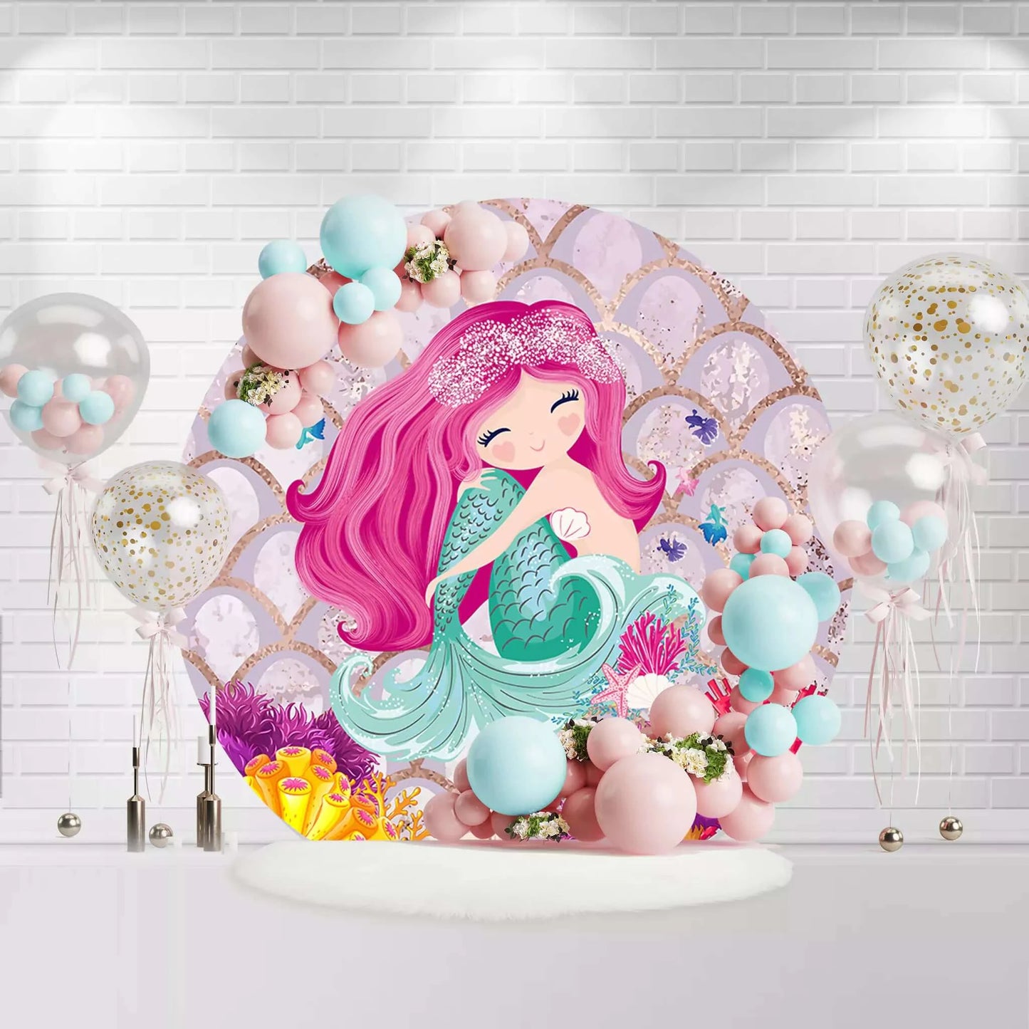 Smile Little Mermaid Round Backdrop Cover 