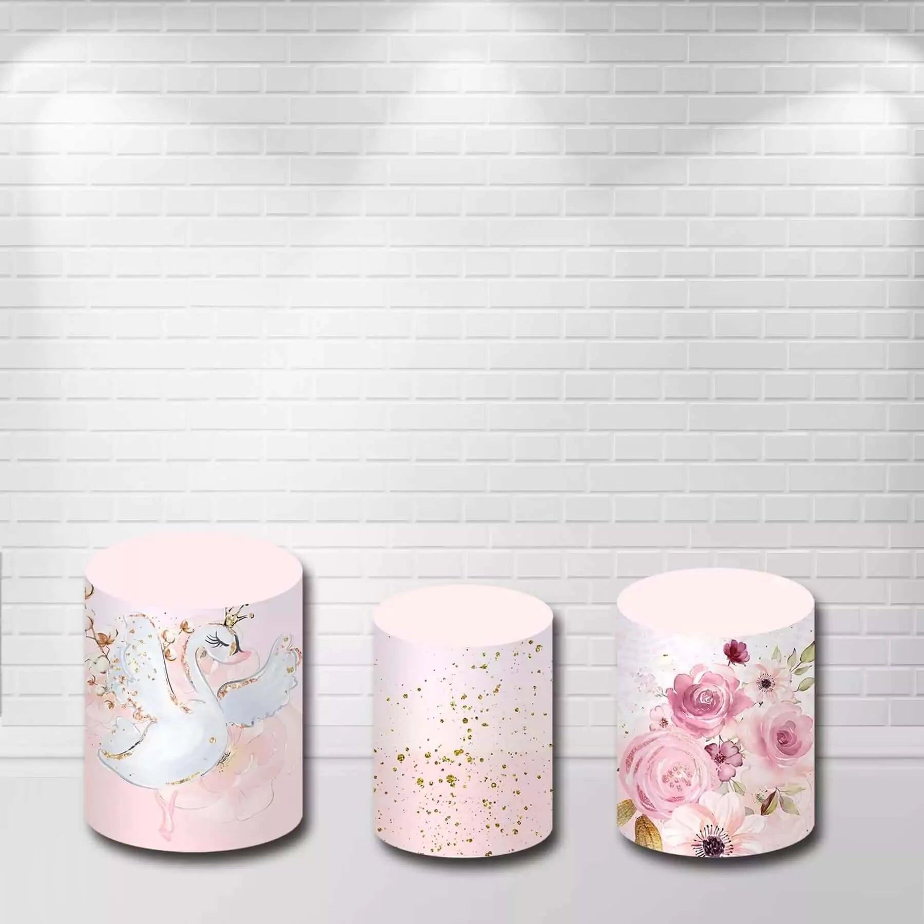 Swan Flowers Pink Girls Baby Shower Birthday Party Cylinder Covers Kits