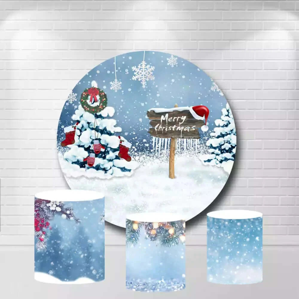 Winter Snow Christmas Day Round Backdrop and Cylinder Covers