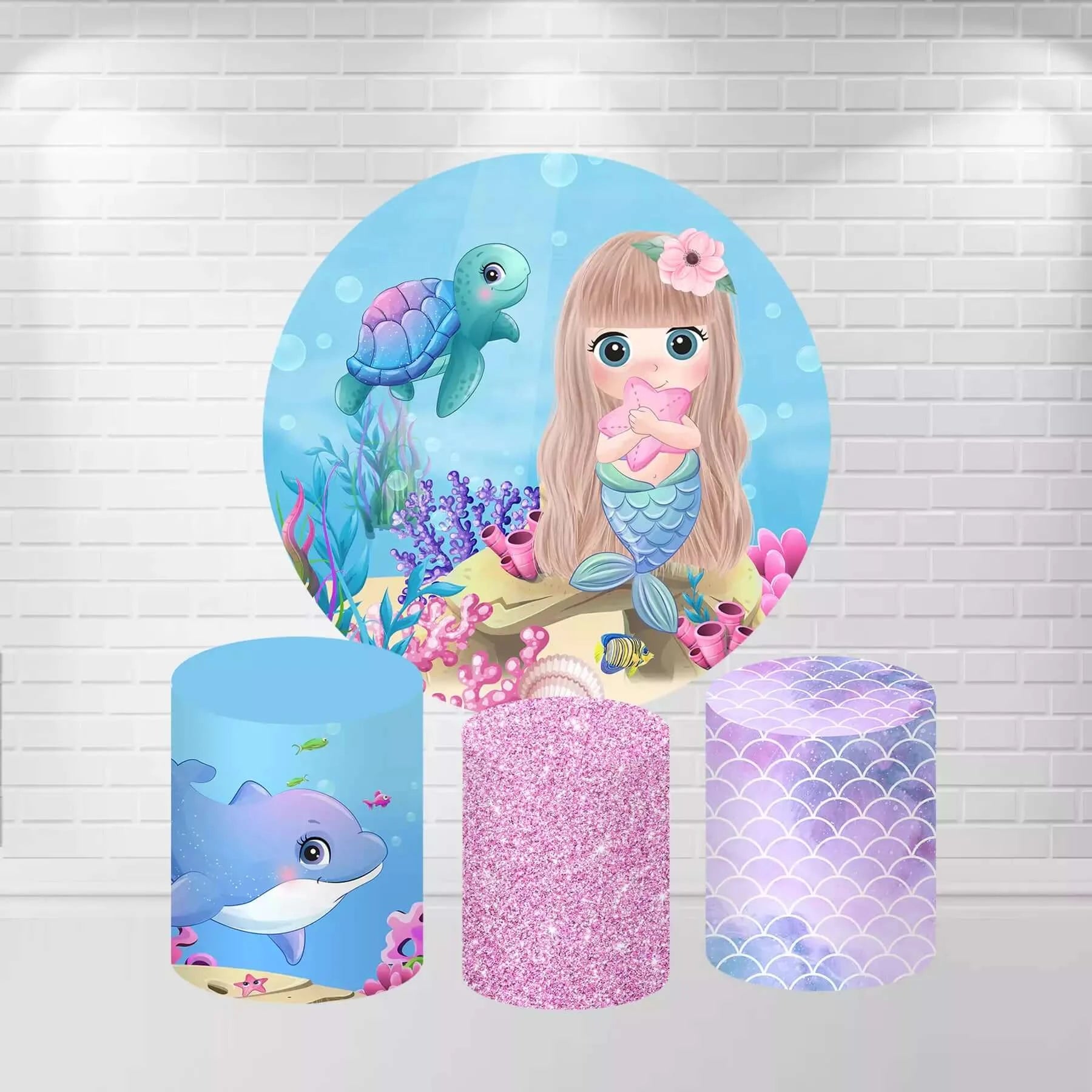 Under The Sea Cartoon Little Mermaid Round Backdrop and Cylinder Covers