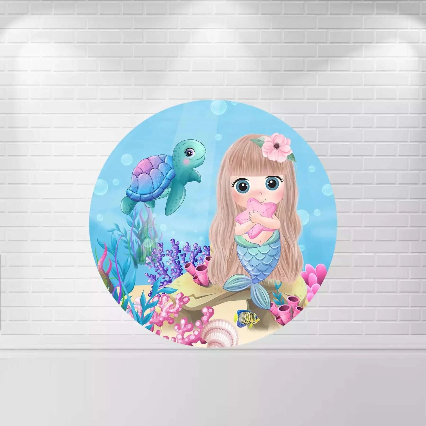 Under The Sea Cartoon Little Mermaid Round Backdrop