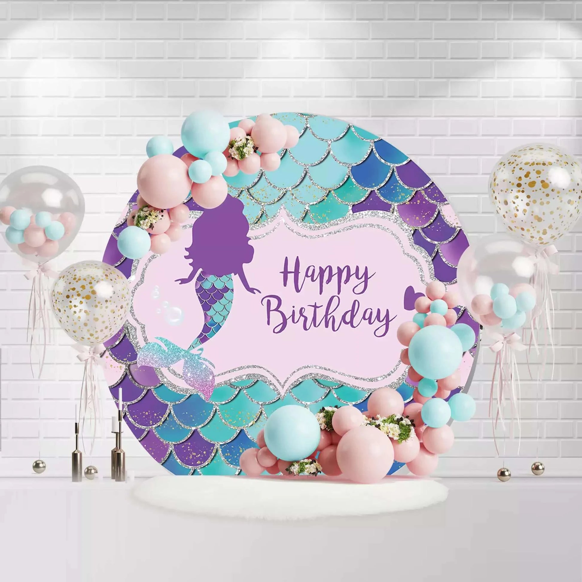 Under The Sea Little Mermaid Party Round Backdrop Cover