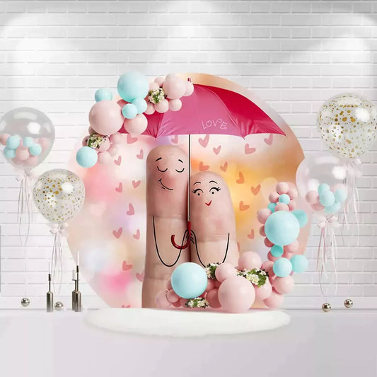 Romantic circle backdrop with heart pattern and finger couple illustration
