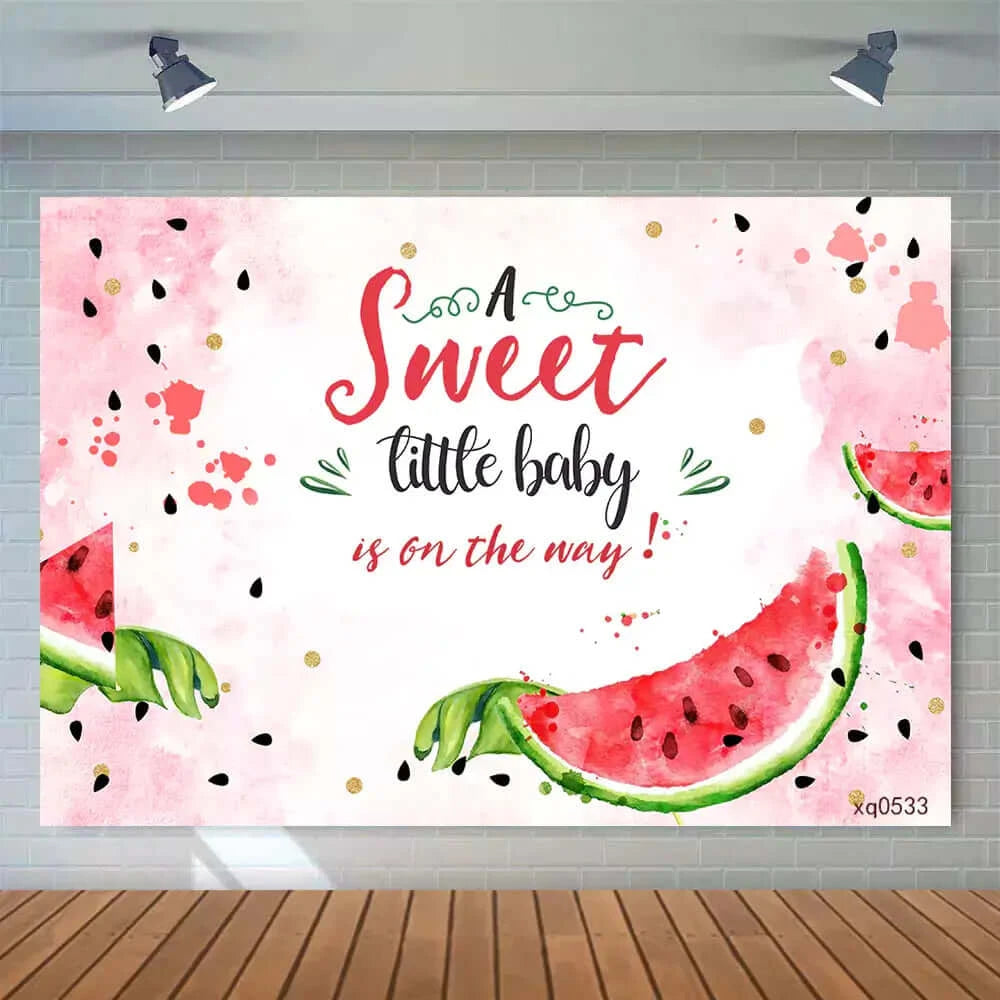  Watermelon Pink A Sweet Little Baby Is On The Way Backdrops Table Banner Decoration