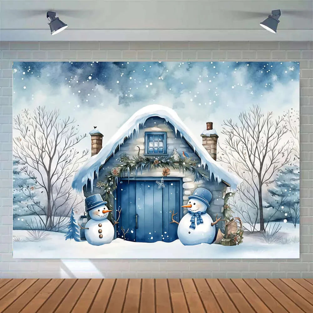 Winter Outdoor House Tree Snowman Photography Banner