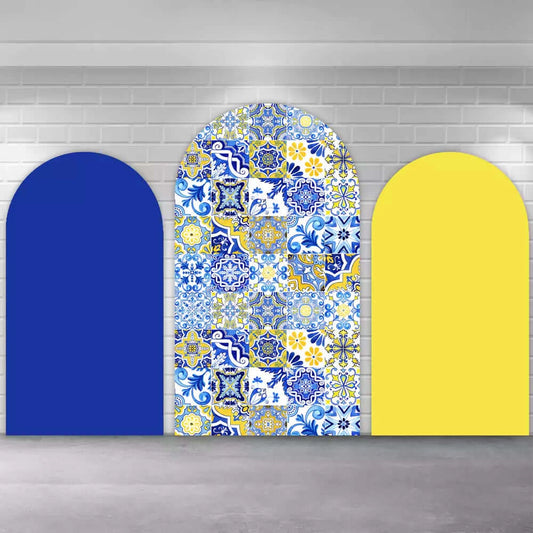 Yellow Lemon Blue Morocco Mediterranean Arch Backdrop Cover